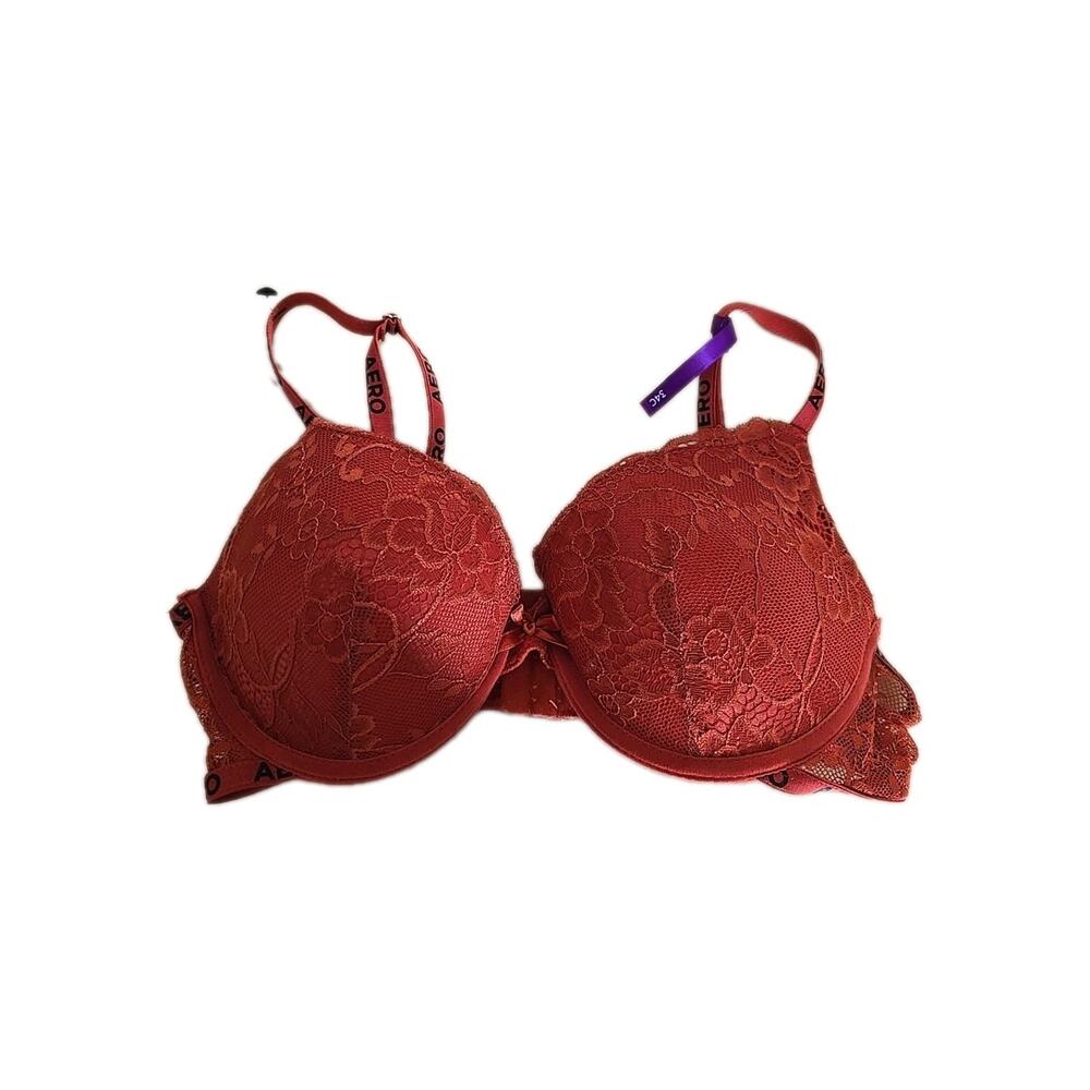 Aeropostale Red Floral Lace Full‎ Coverage Underwire Push Up Bra Size 34C